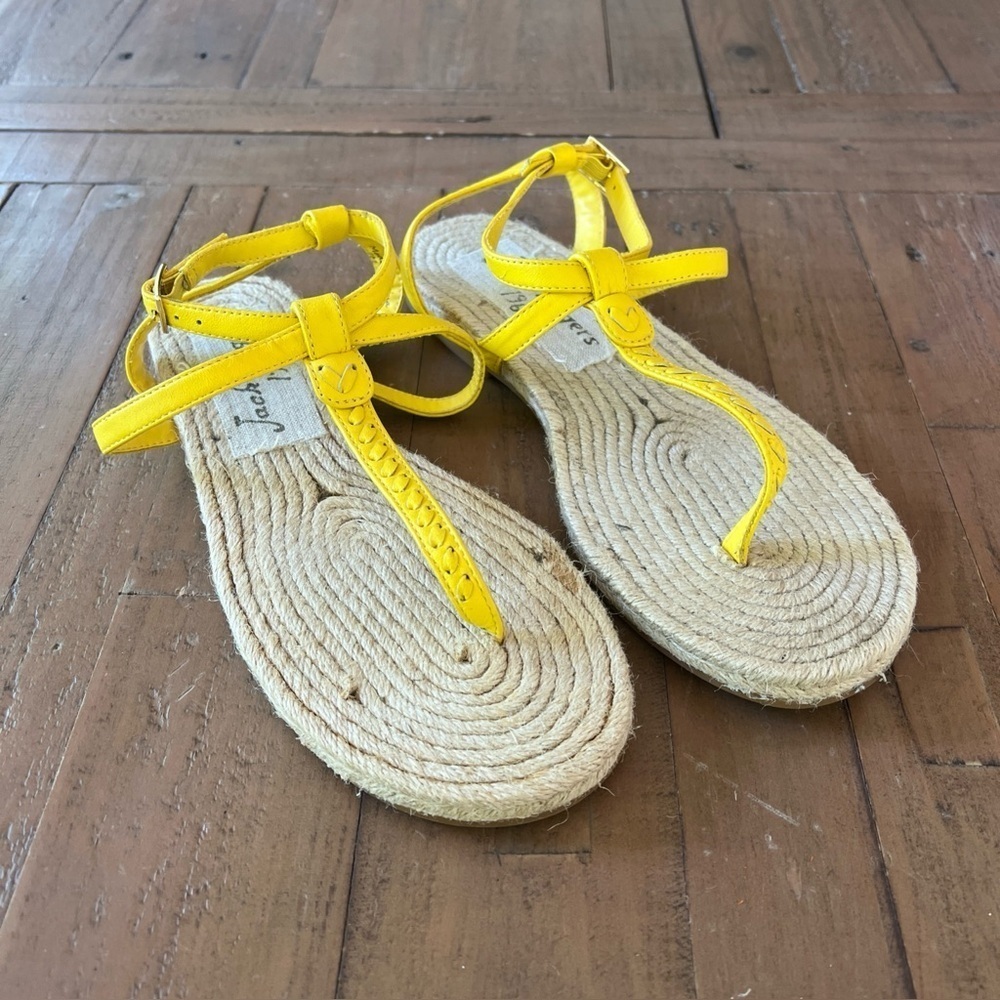 JACK ROGERS Evie Espadrille Sandal Thong Ankle Strap Leather Jute Yellow 7